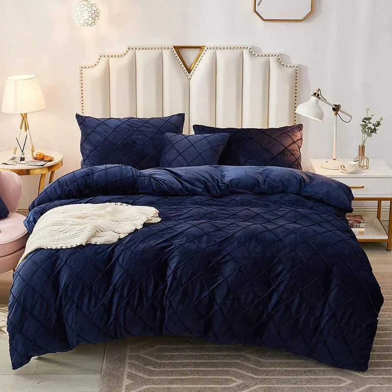 8 Pc's Velvet Cross Pleated Duvet Set - Blue