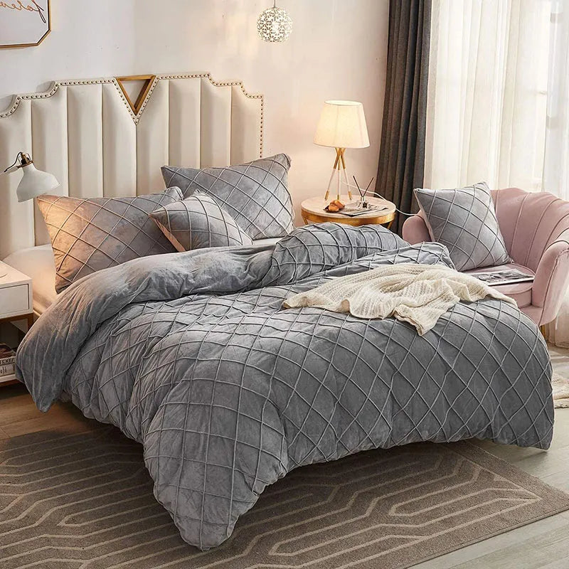 8 Pc's Velvet Cross Pleated Duvet Set - Grey