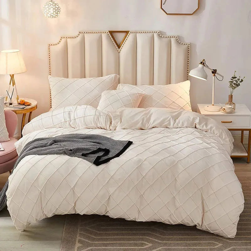 8 Pc's Velvet Cross Pleated Duvet Set - Off White