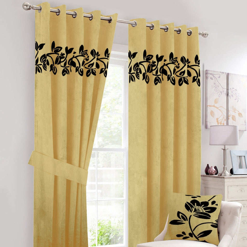 2 Panels Luxury Velvet Embroidered Curtains With 2 Belts(lime & White)