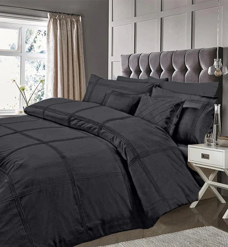 8 Pcs Box Pleated Charcoal Grey-Duvet Set