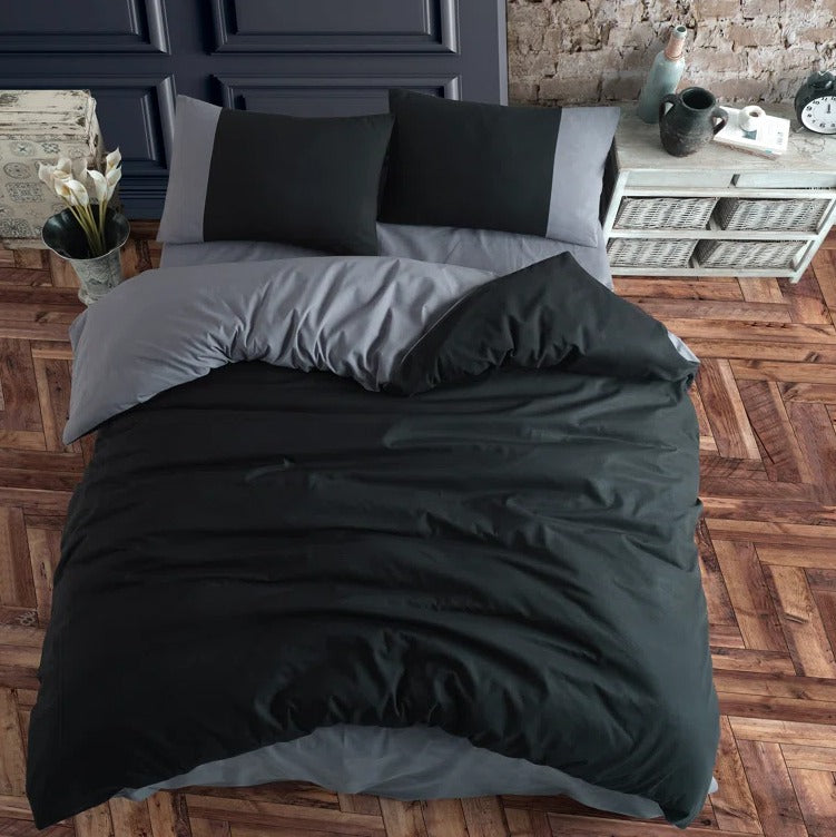 8 Pcs (Luxury)Reversible Black/Gray-Duvet Set