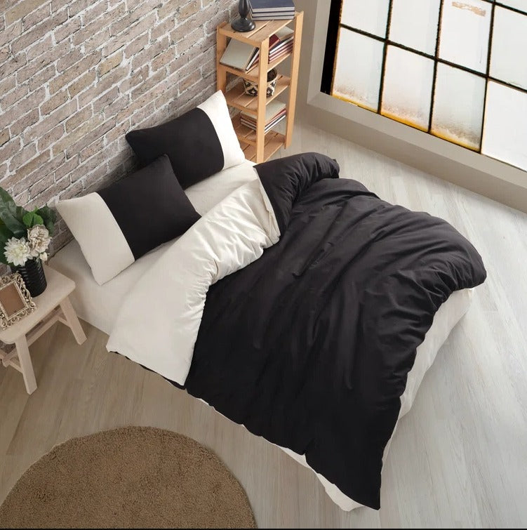 8 Pcs (Luxury)Reversible Black/Cream-Duvet Set