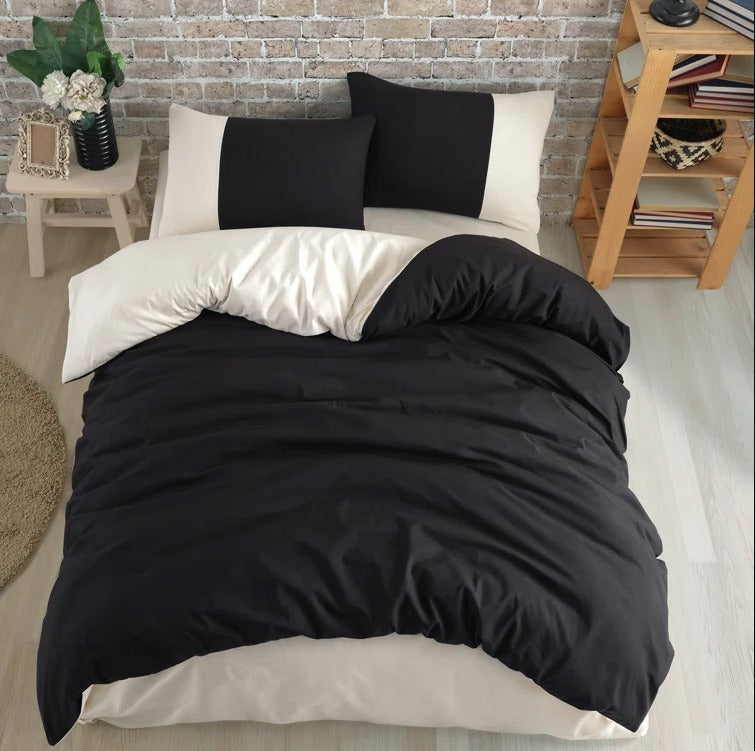 8 Pcs (Luxury)Reversible Black/Cream-Duvet Set