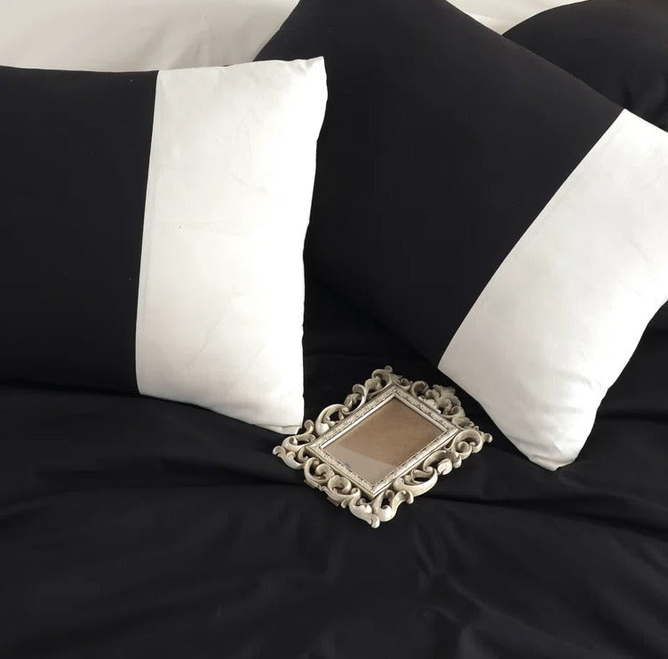 8 Pcs (Luxury)Reversible Black/Cream-Duvet Set