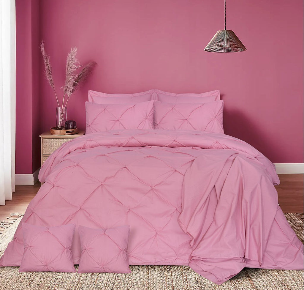 Diamond Pintuck Imperial Pink Duvet- Set 8 Pcs (Luxury)