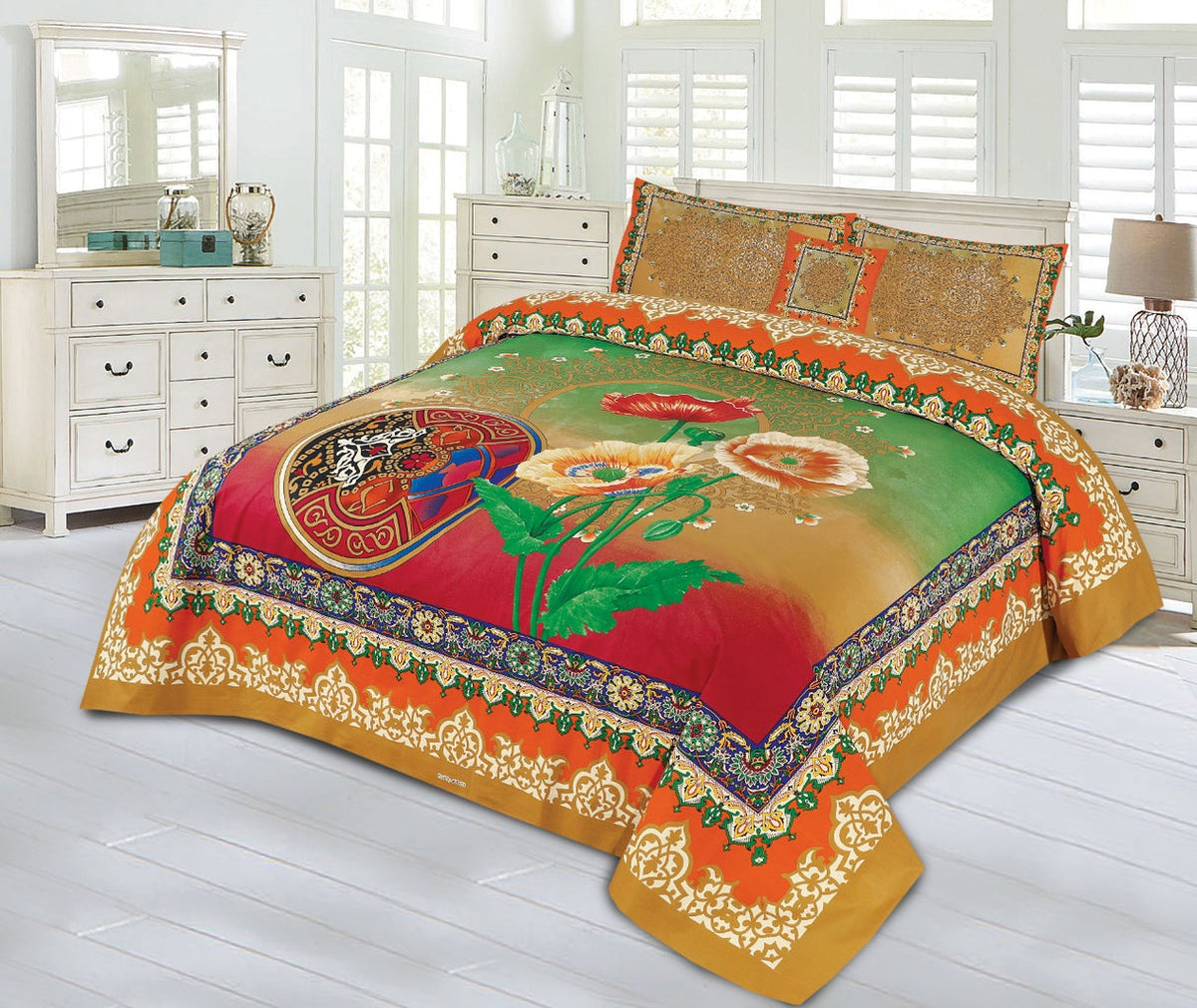 3Pcs Printed Panel Bedsheet BE-1201