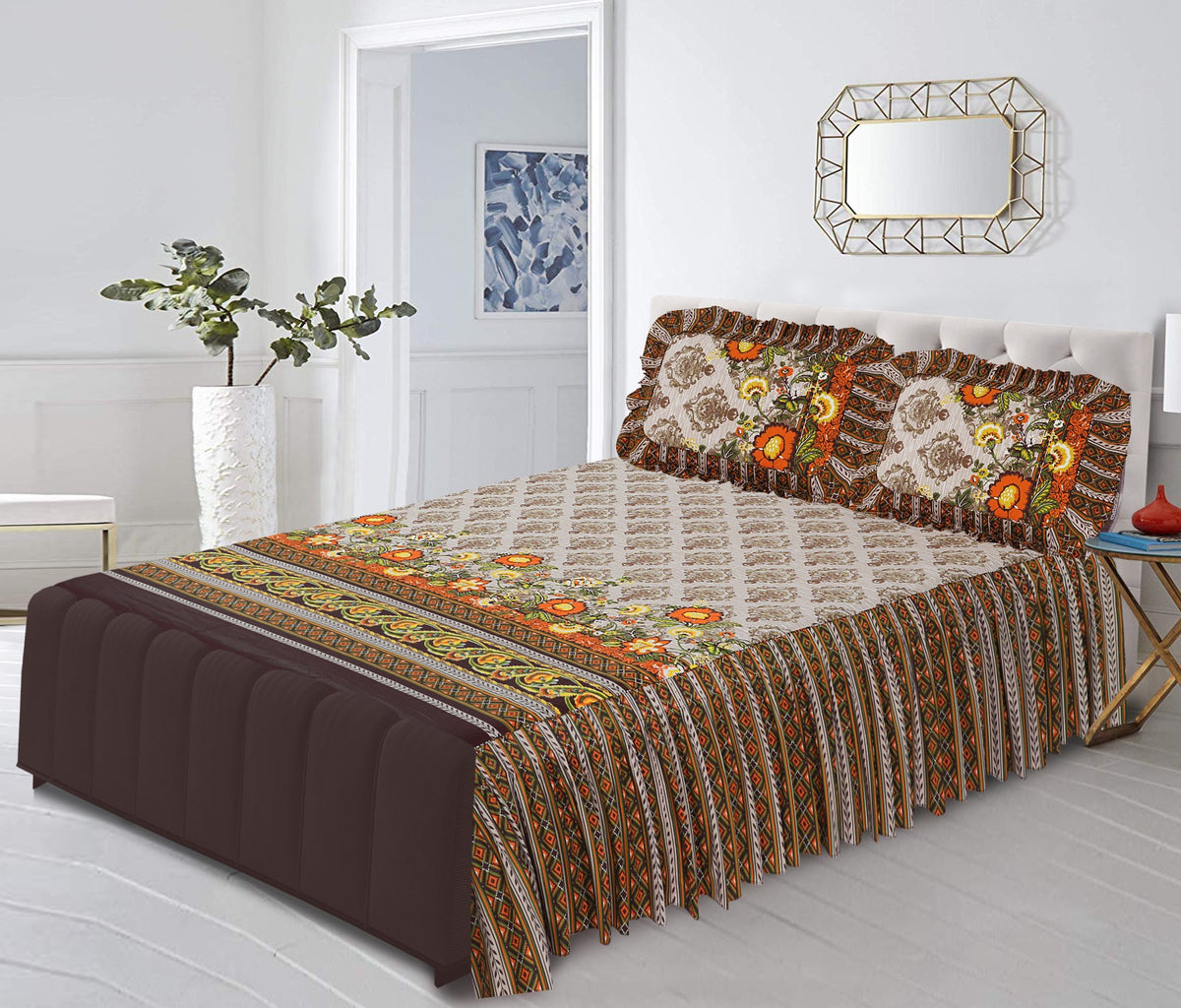 3Pcs Printed Frill Bed Sheet Set BE-802