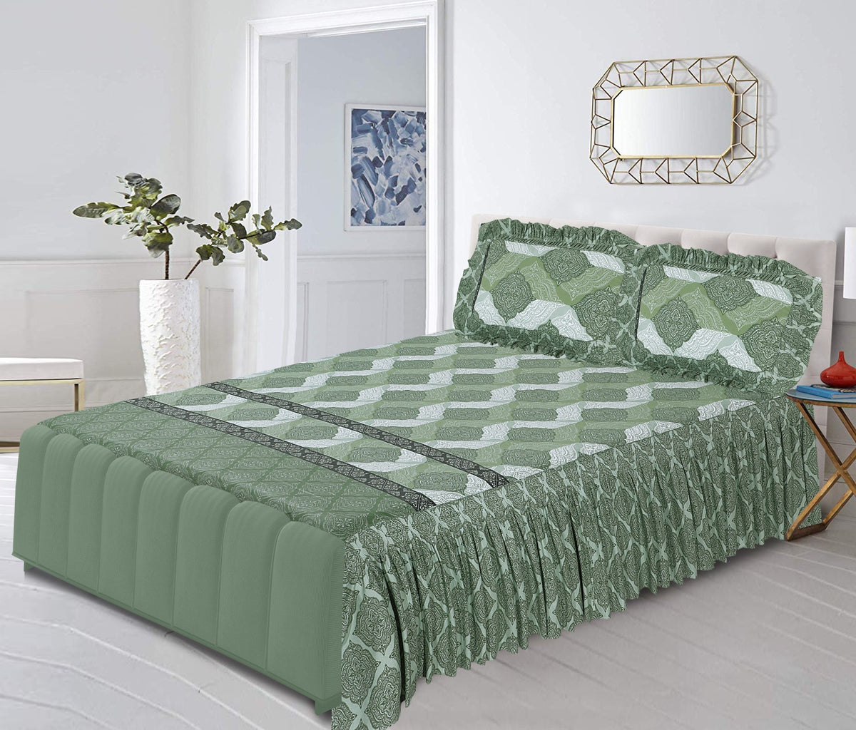 3Pcs Printed Frill Bed Sheet Set BE-808