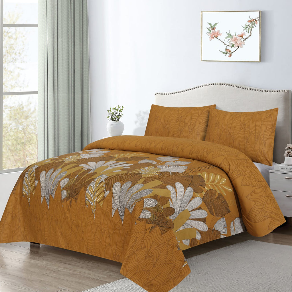 Mustard Floral Printed Bedsheet Set 3Pcs