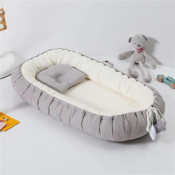 Comfortable Baby Nest for New Born Baby-Gray & Off White 1542