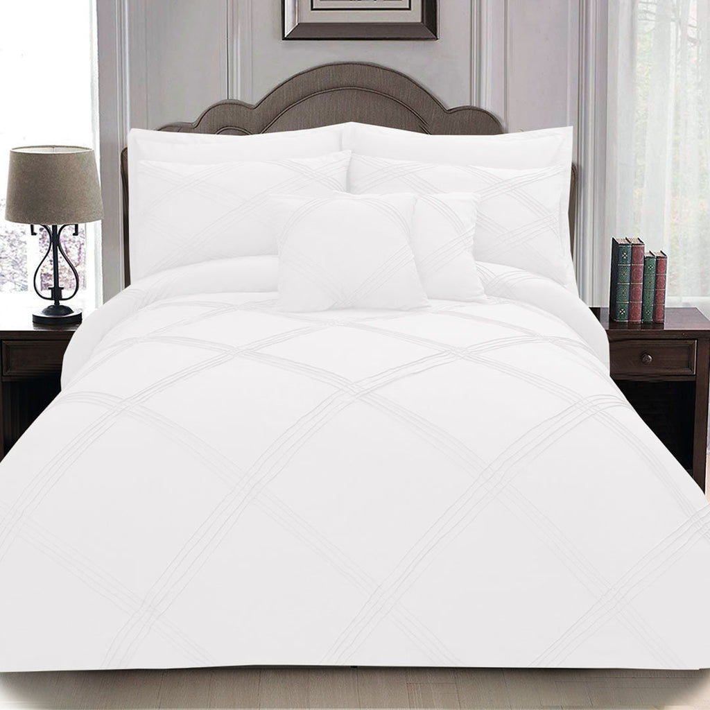 8 pcs 3 Row Cross Pleated Duvet Set White