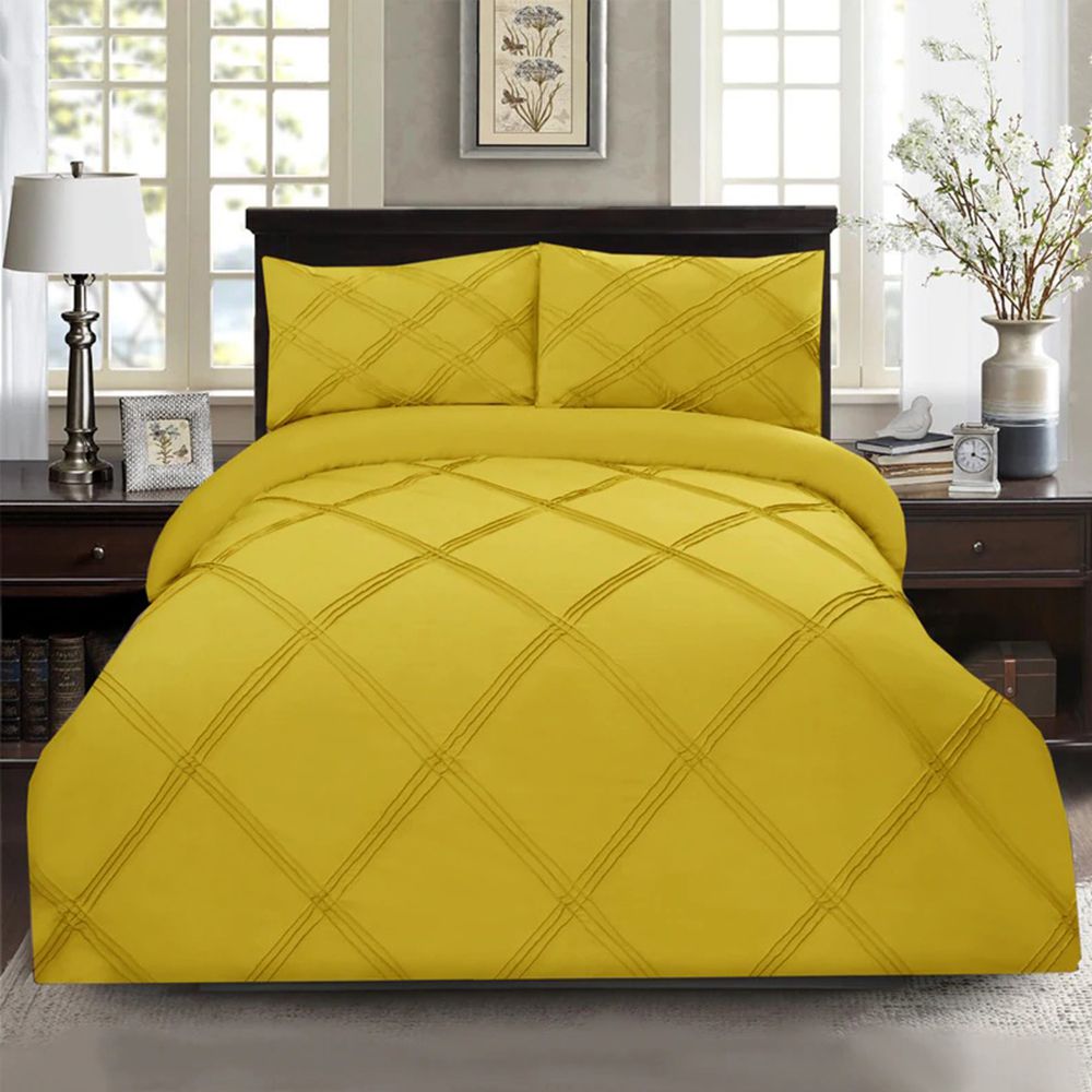 8 pcs 3 Row Cross Pleated Duvet Set yellow