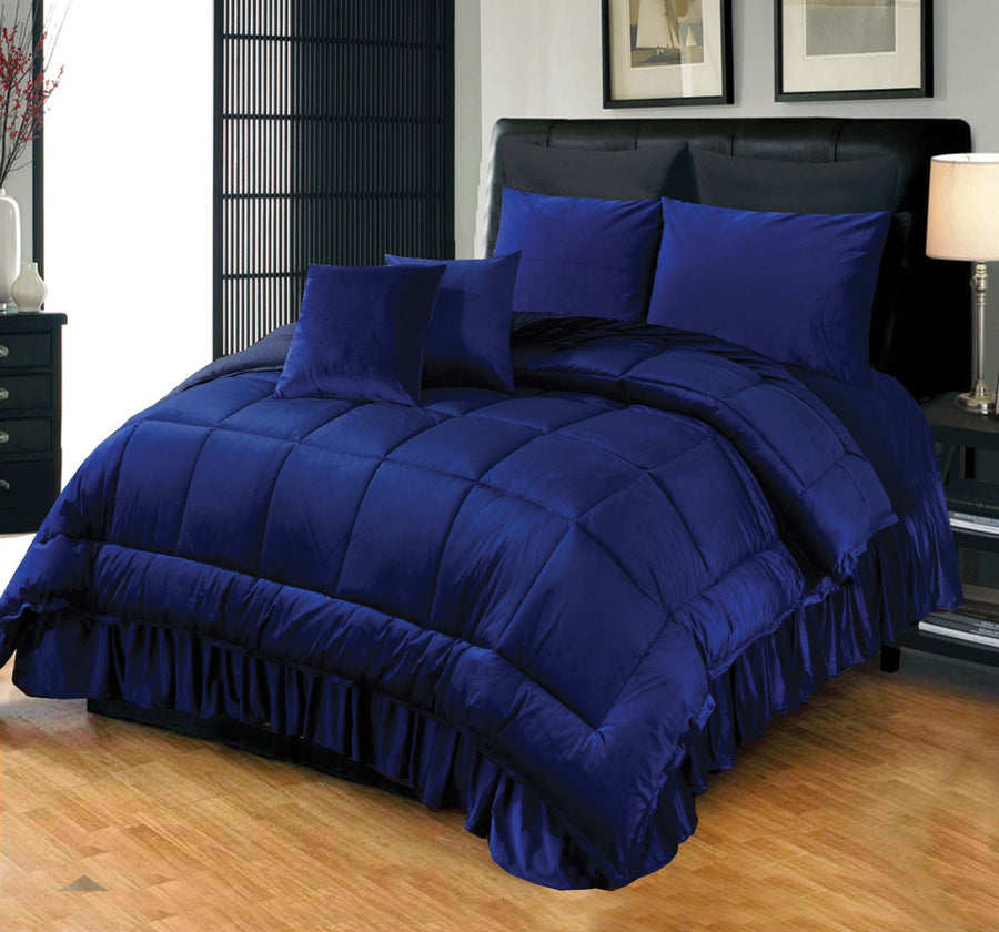 6 Pc's Luxury Velvet Duvet Set Blue