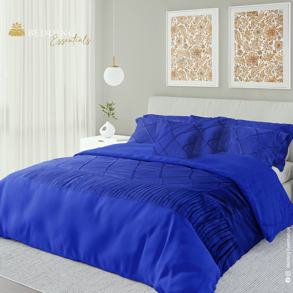 8 Pcs Duvet Cover Set Ruffled & Pleats Blue Colour BE DCS 10