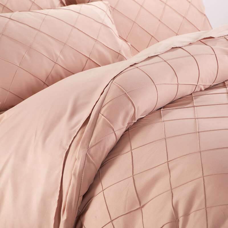 Cross Pleated Duvet Set - Peach