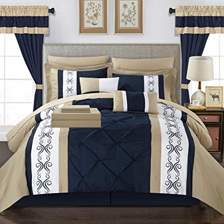 Beige & Blue Embroided Pintuck Duvet Set - Dreams home pk