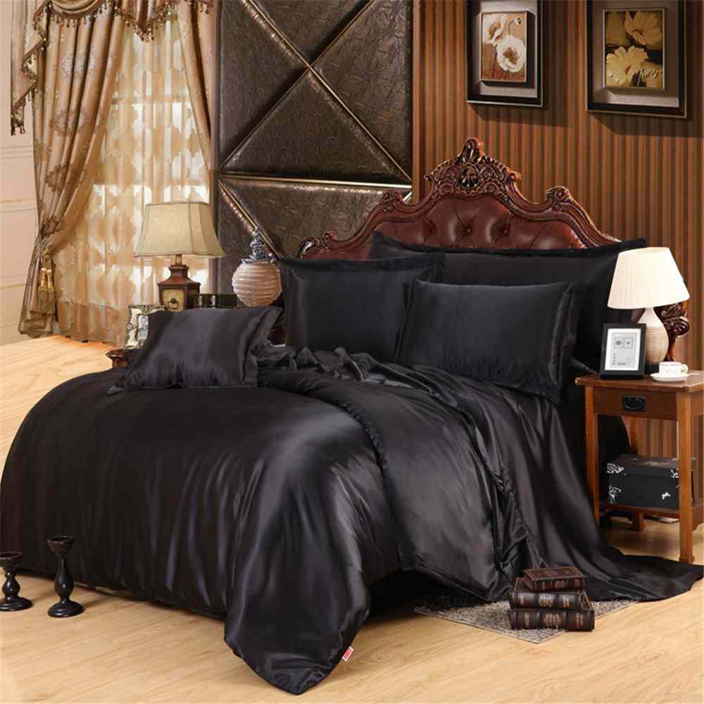 8Pc Luxury Silk Duvet Set - Black