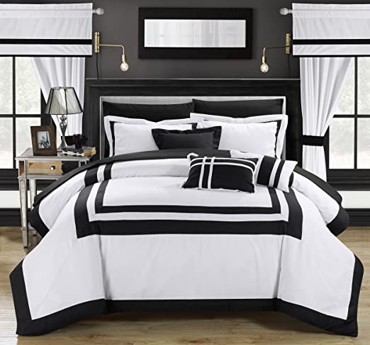 Embellish Patch Pleated Duvet Set -Black & White