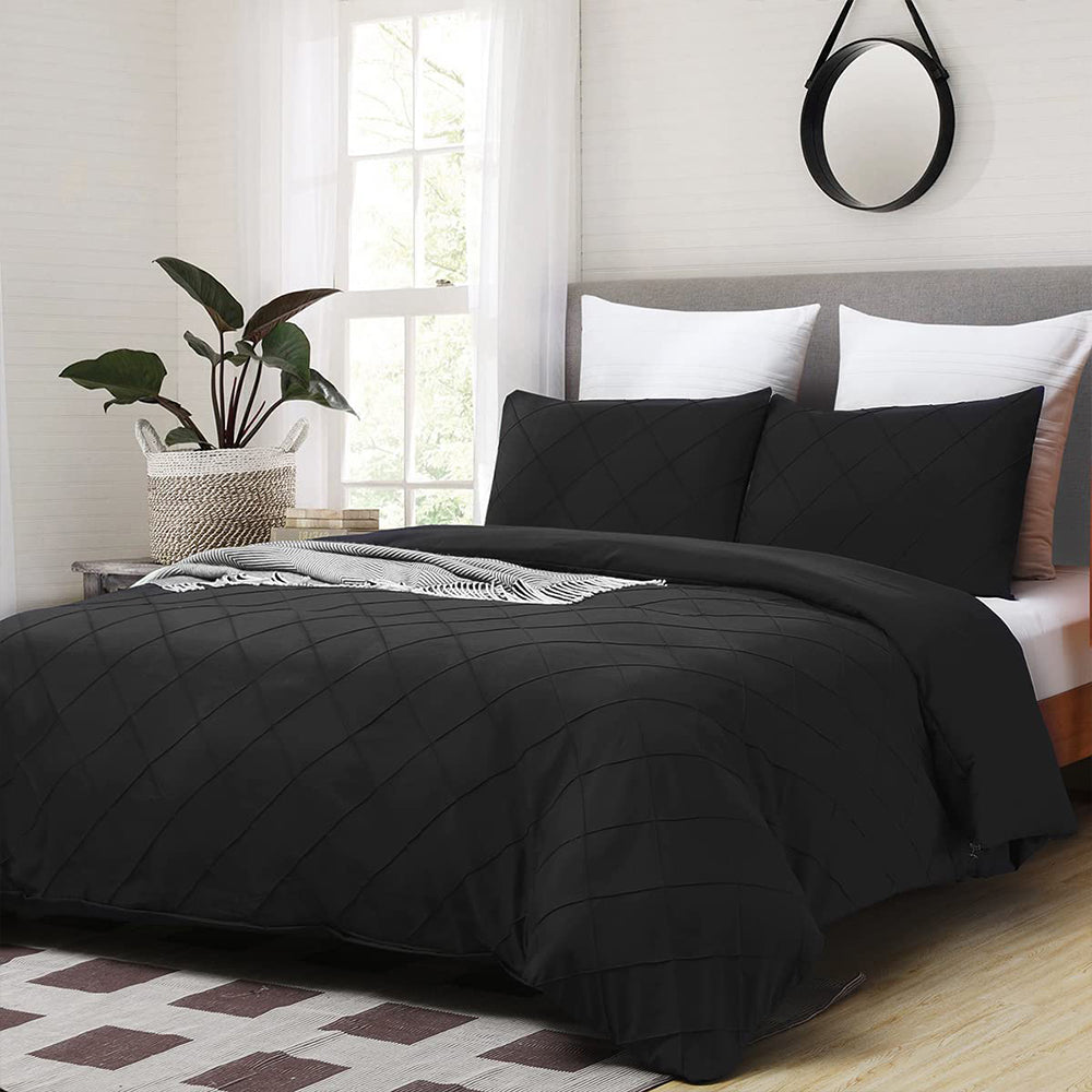 Cross Pleated Duvet Set -Charcoal grey