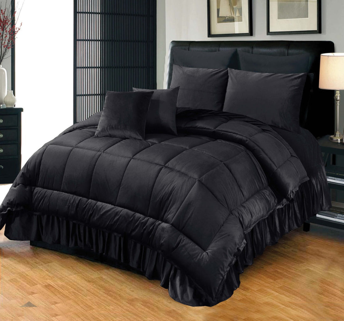 6 Pc's Luxury Velvet Duvet Set Black