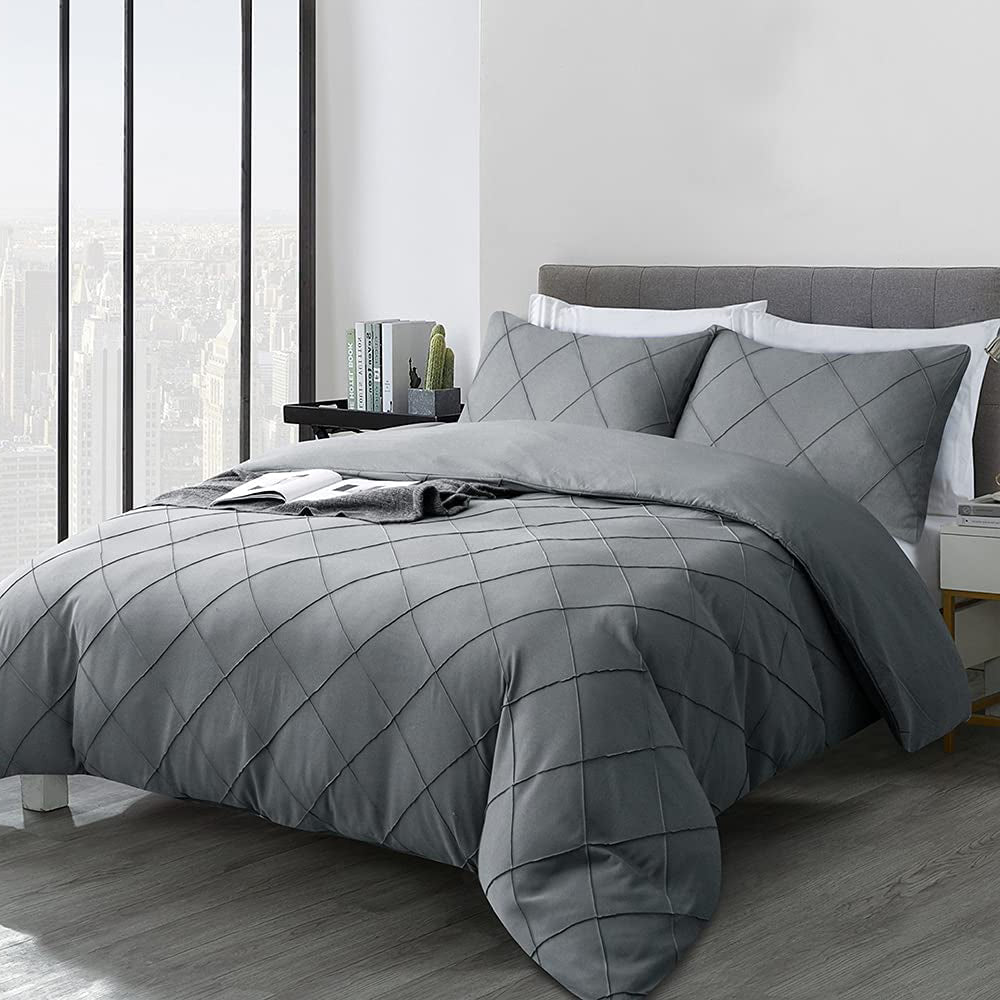 Cross Pleated Duvet Set -Charcoal grey