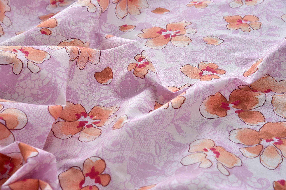 3 Pcs Bed Sheet Set Cotton Fabric Soft Pink Color Floral Patterns BE BS 38