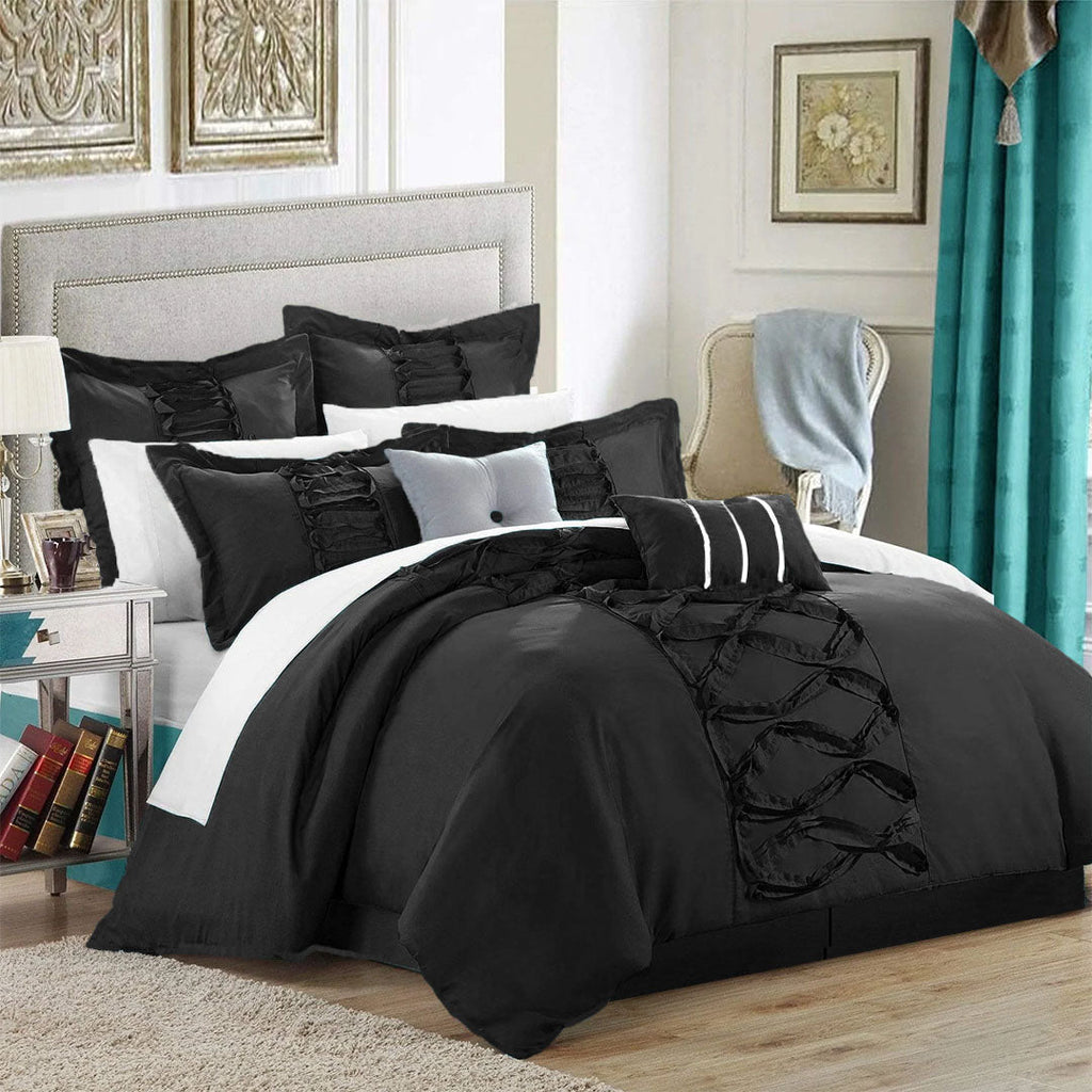 Luxury Loop Frill Bridal Duvet Set 8 Pcs-BLACK