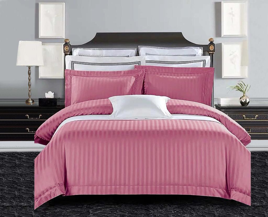 6 Pcs Micro Stripe Duvet Set Pink