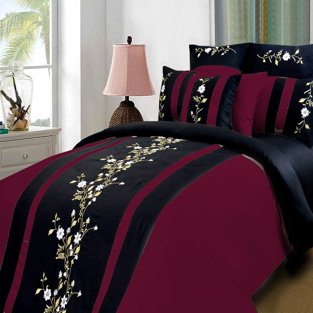 8 PCS Luxury Embroidered Duvet Set Maroon