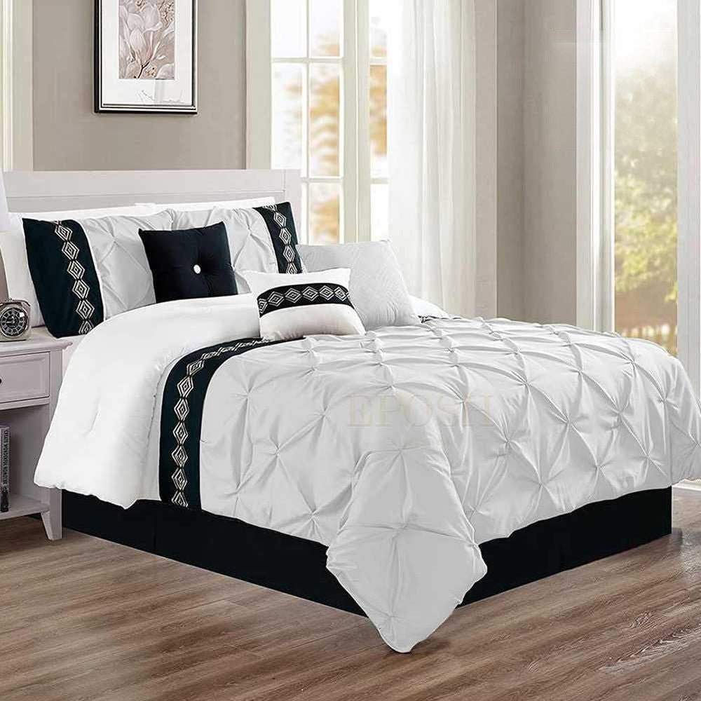 Embroidered Pintuck Duvet -White & Black