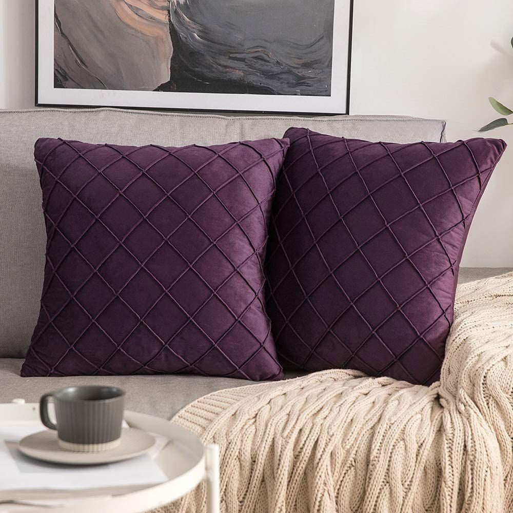 Pack of 2 Velvet Pleated Square Cushion - Plum