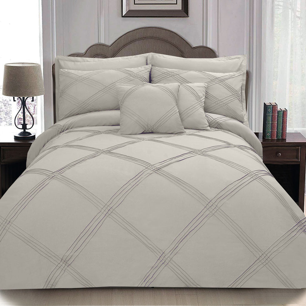 8 pcs 3 Row Cross Pleated Duvet Set Grey