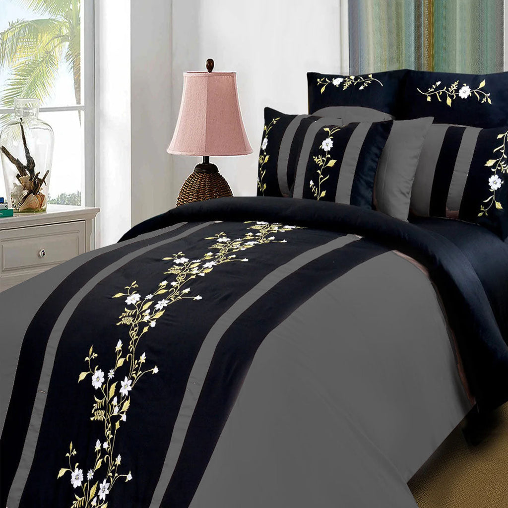 8 PCS Luxury Embroidered Duvet Set Grey