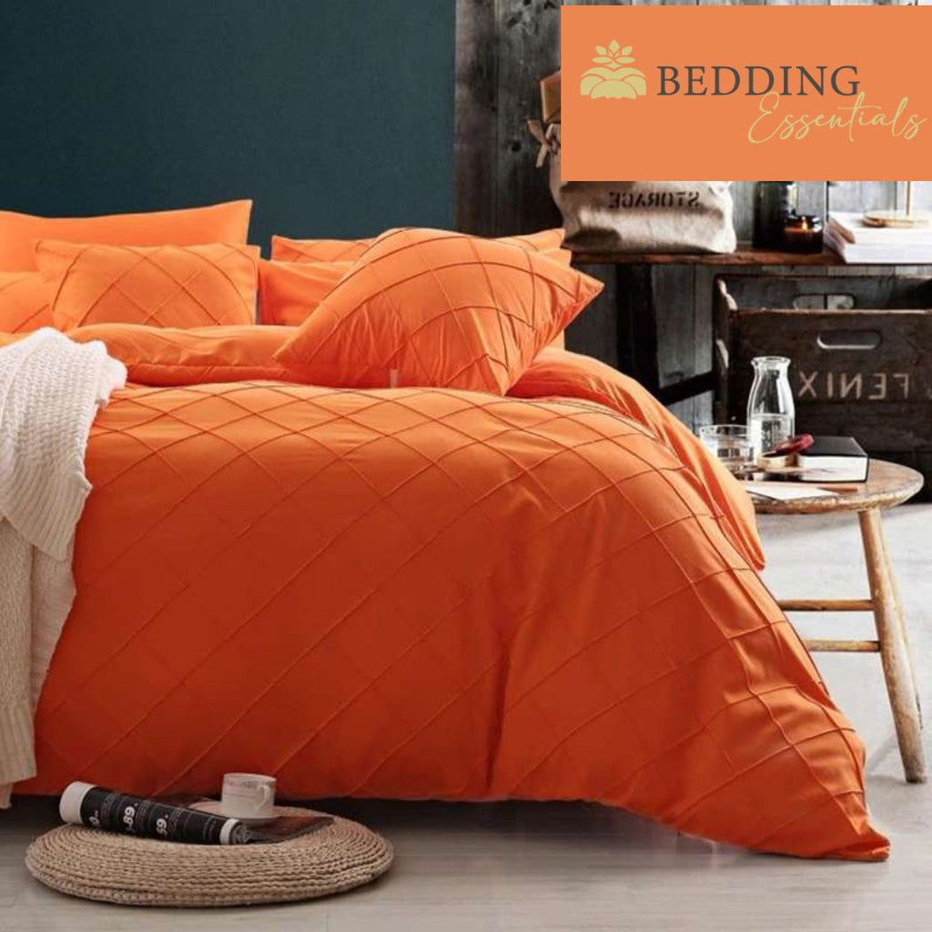 Cross Pleated Duvet Set -Orange