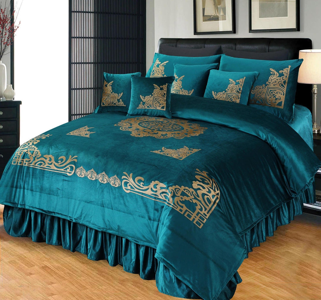 8 Pcs Luxury Velvet Duvet Set Teal