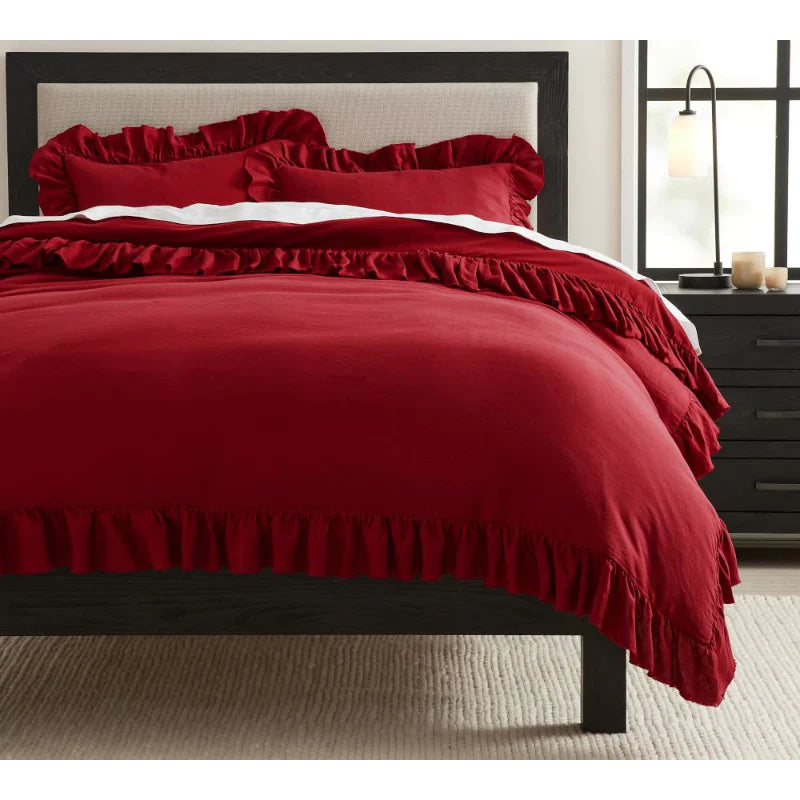 Ruffle Imperial Red-Duvet Set 8 Pcs (Luxury)