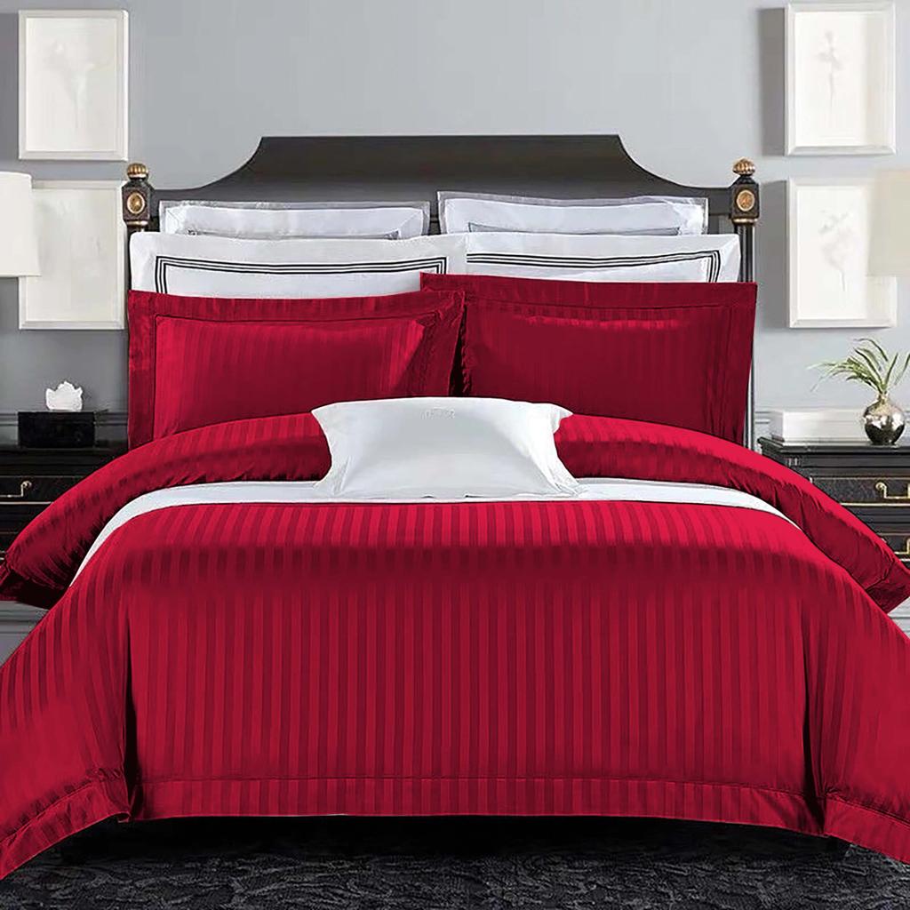 6 Pcs Micro Stripe Duvet Set Red