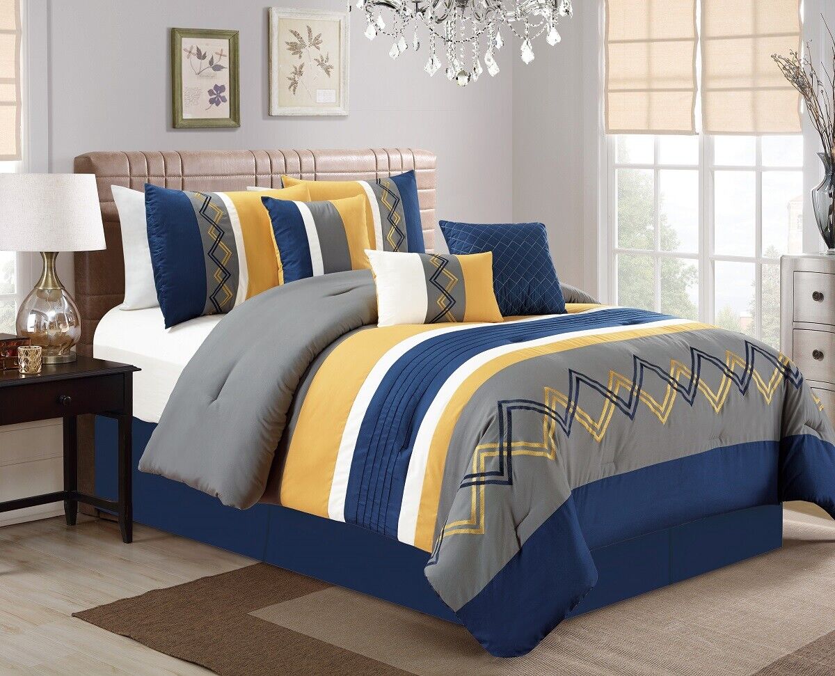 8-Piece Luxury Stripe Embroidery Zigzag Duvet Set