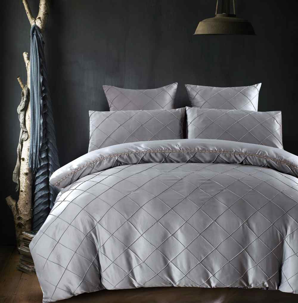 Cross Pleated Duvet Set - Grey