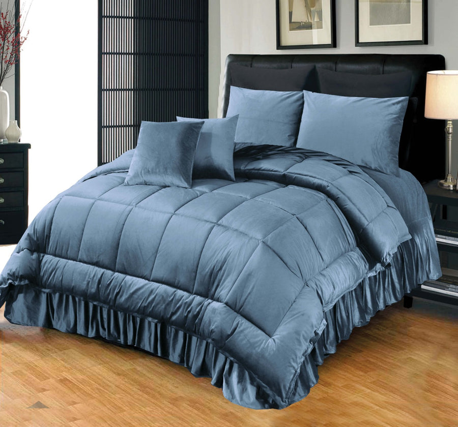 6 Pc's Luxury Velvet Duvet Set Sky Blue