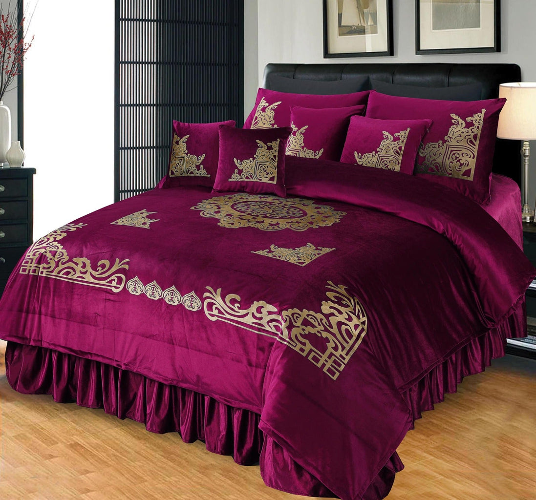 8 Pcs Luxury Velvet Duvet Set Shocking Pink