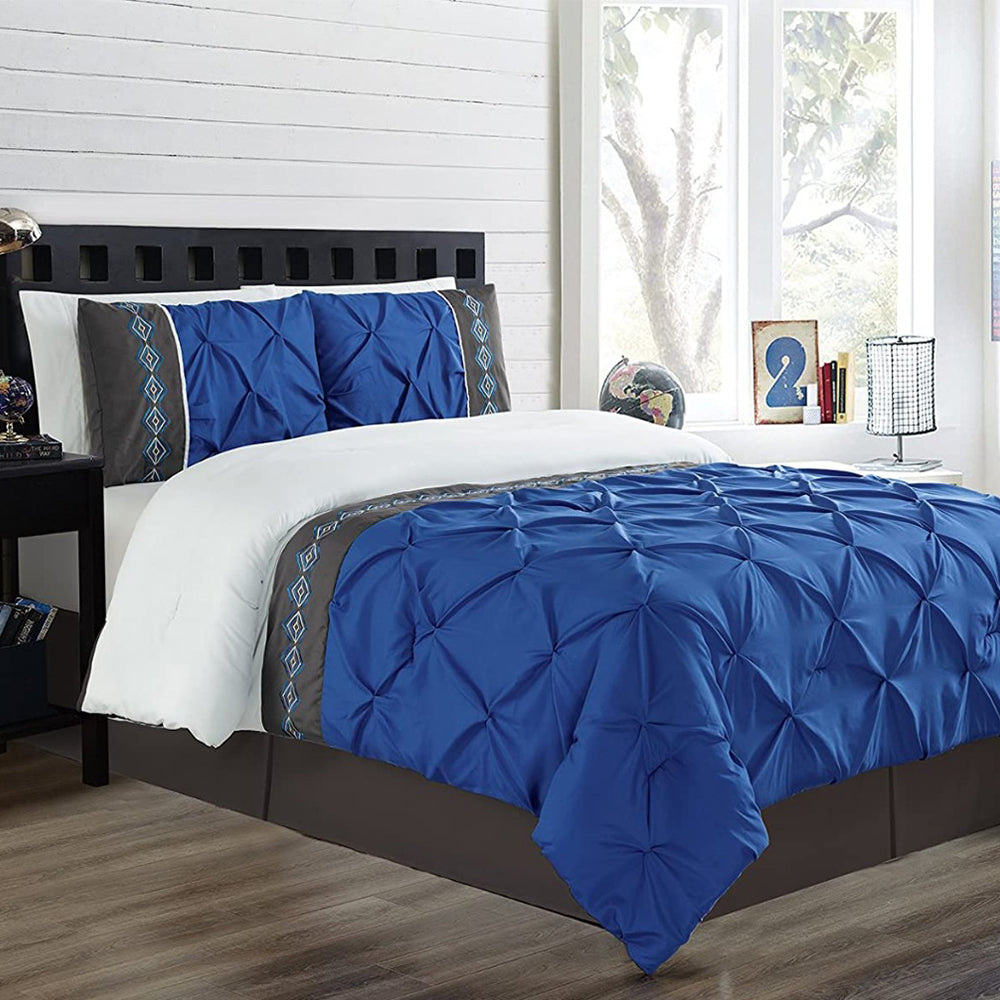 Embroidered Pintuck Duvet -Blue